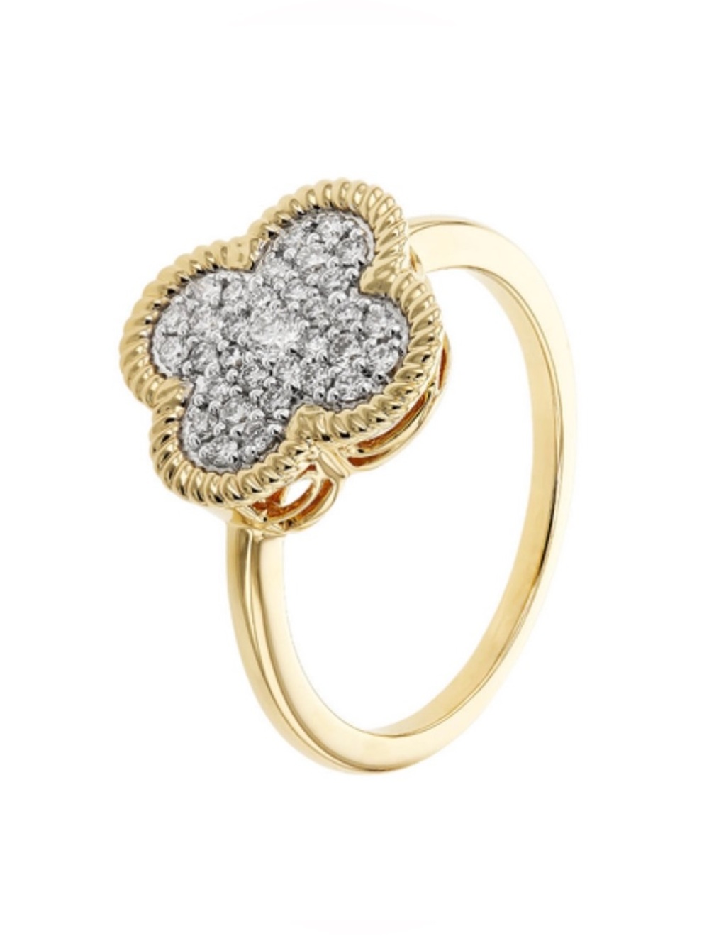 Clover Alhambra Diamond Ring by Allison Kaufman 14k Yellow Gold Size 6
